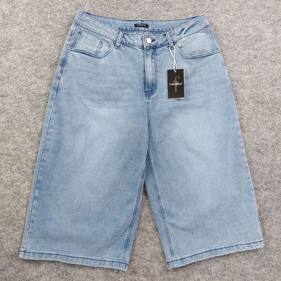 Flamingals Culotte Jeans Womens XL Wide Leg Cropped Denim Stretch Pants - Picture 1 of 11
